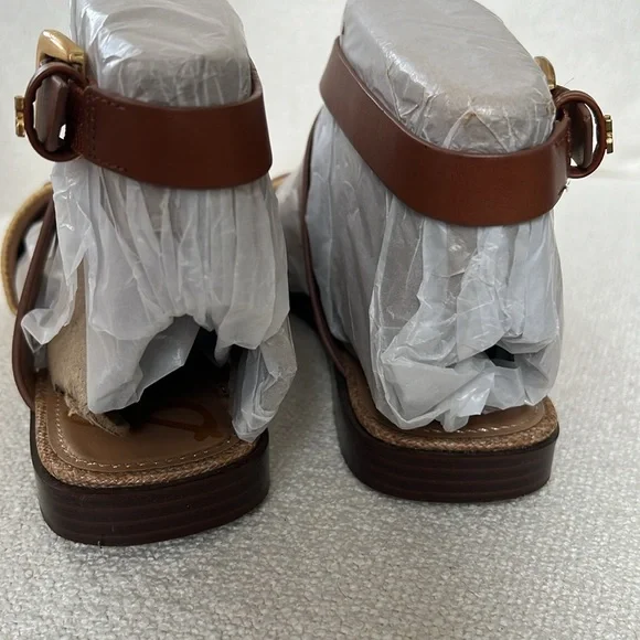 Sam Edelman Ilsie Ankle Strap Sandal Straw Cognac Size 10 - Picture 11 of 14